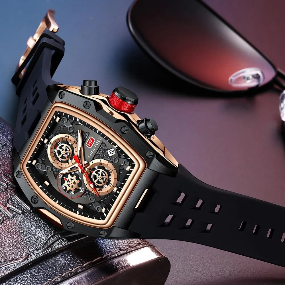 MF MINI FOCUS Men Watches Unique Wrist Watches (Chronograph/Waterproof/Luminous/Calendar) Soft Silicon Band Fashion Watches for Men