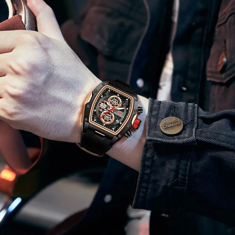 MF MINI FOCUS Men Watches Unique Wrist Watches (Chronograph/Waterproof/Luminous/Calendar) Soft Silicon Band Fashion Watches for Men