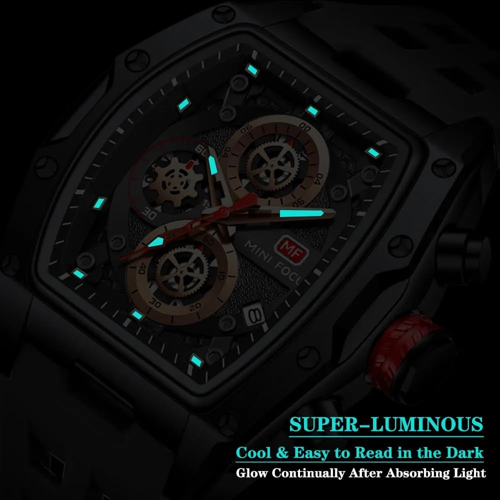 MF MINI FOCUS Men Watches Unique Wrist Watches (Chronograph/Waterproof/Luminous/Calendar) Soft Silicon Band Fashion Watches for Men