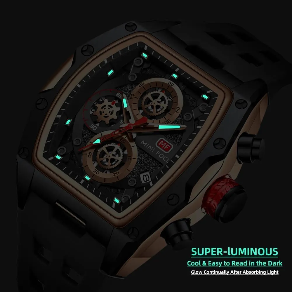 MF MINI FOCUS Men Watches Unique Wrist Watches (Chronograph/Waterproof/Luminous/Calendar) Soft Silicon Band Fashion Watches for Men