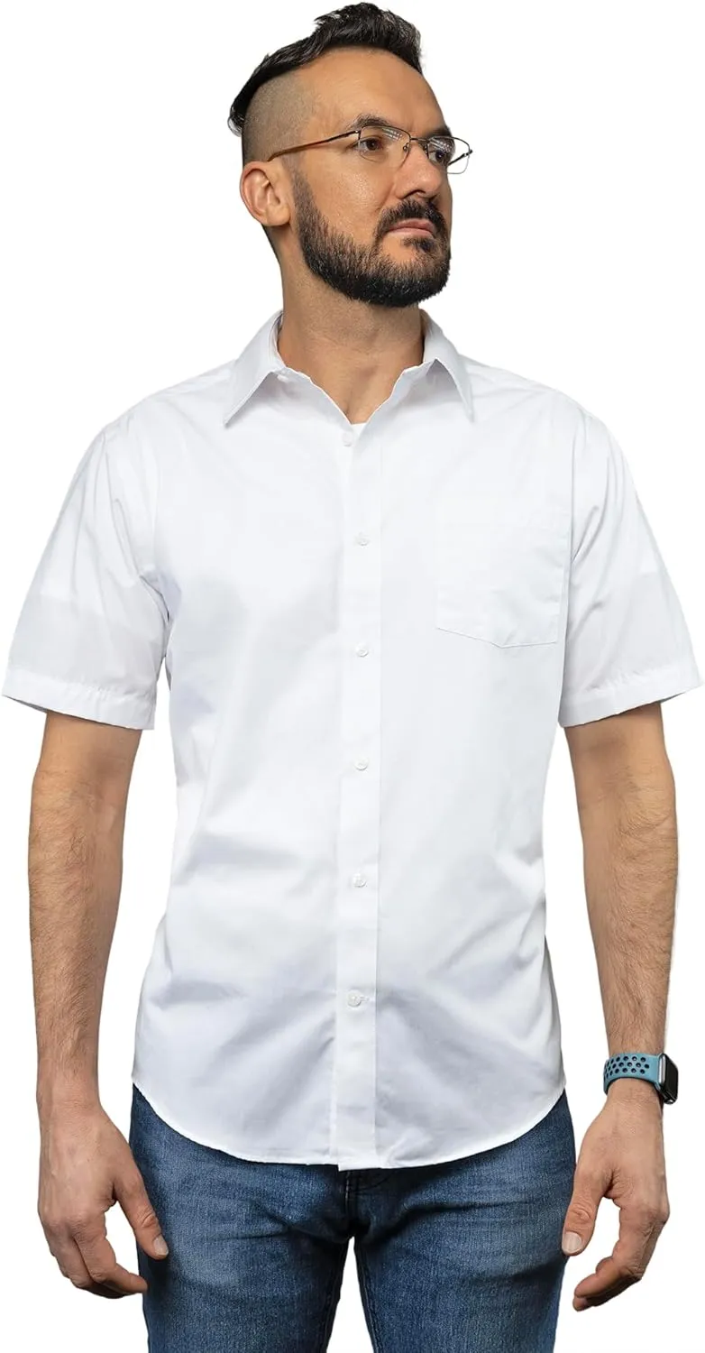 Michigan Avenue 2 Pack Mens Casual Comfort Cotton Blend Short Sleeve Button Down Wrinkle Resistant Poplin Dress Shirt