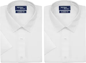 Michigan Avenue 2 Pack Mens Casual Comfort Cotton Blend Short Sleeve Button Down Wrinkle Resistant Poplin Dress Shirt