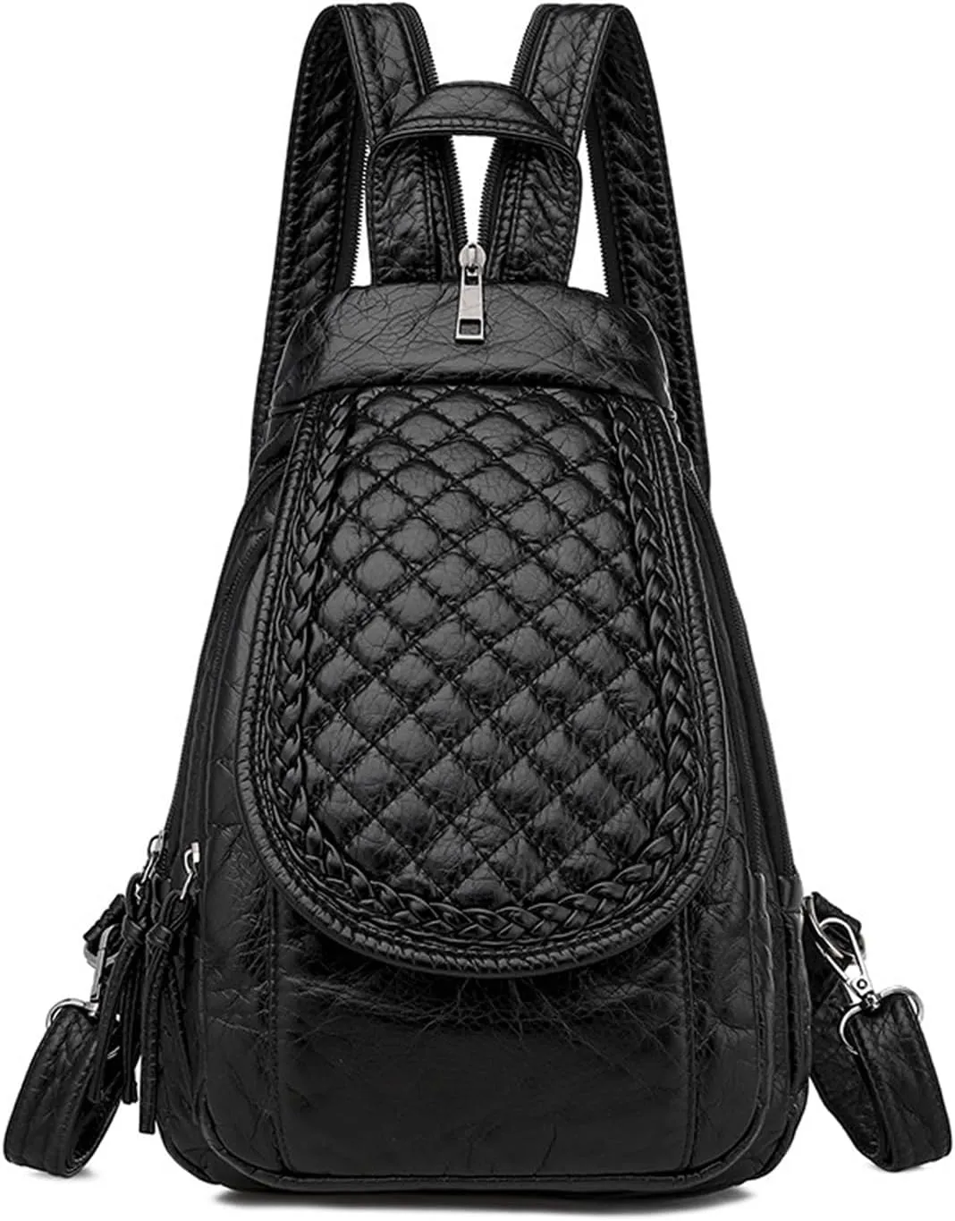 Mini Backpack for Women, Small Backpacks women's Soft Washed PU Leather Backpacks Purse Ladies Travel Black Rucksack Handbags Bags with Multiple Zipper Pockets