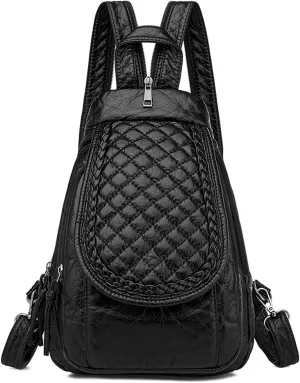 Mini Backpack for Women, Small Backpacks women's Soft Washed PU Leather Backpacks Purse Ladies Travel Black Rucksack Handbags Bags with Multiple Zipper Pockets