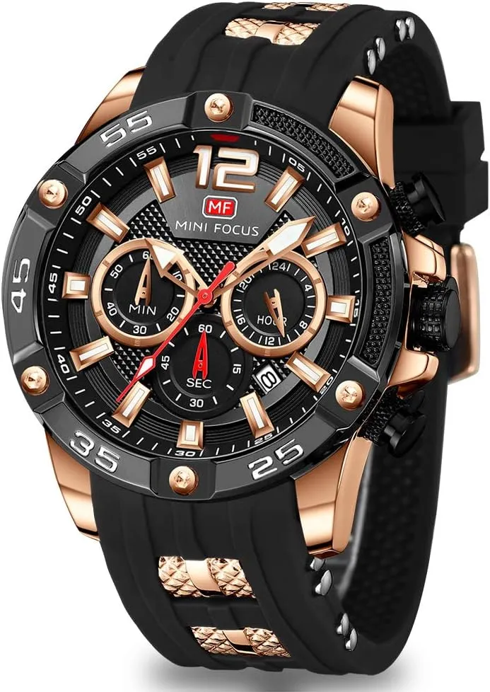 Mini Focus Men Watches Unique Casual Wrist Watches (Chronograph/Waterproof/Luminous/Calendar/24 Hours) Silicon Band Fashion Watches for Men