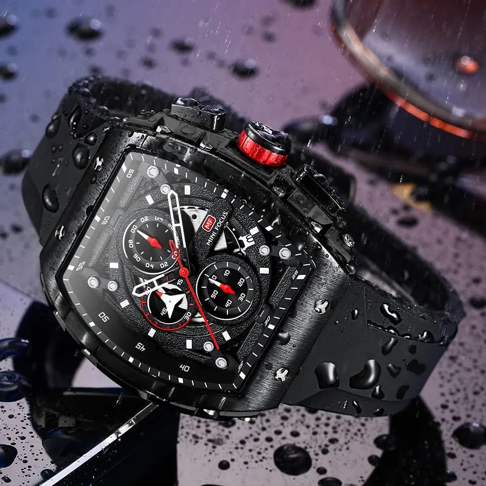 Mini Focus Mens Watches 3ATM Waterproof Chronograph Movement Watches with Silicon Strap Gifts for Men
