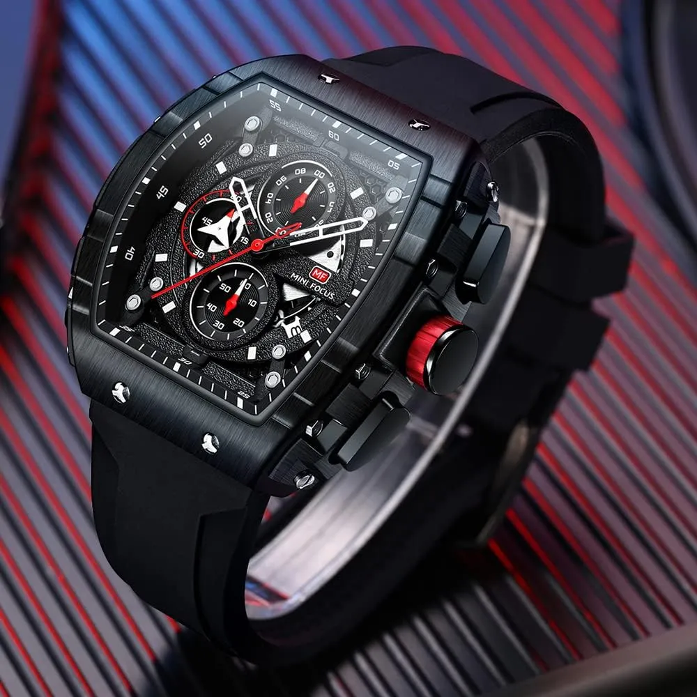 Mini Focus Mens Watches 3ATM Waterproof Chronograph Movement Watches with Silicon Strap Gifts for Men