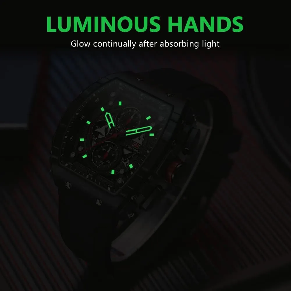 Mini Focus Mens Watches 3ATM Waterproof Chronograph Movement Watches with Silicon Strap Gifts for Men