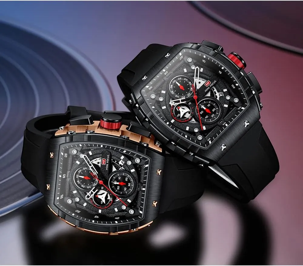 Mini Focus Mens Watches 3ATM Waterproof Chronograph Movement Watches with Silicon Strap Gifts for Men