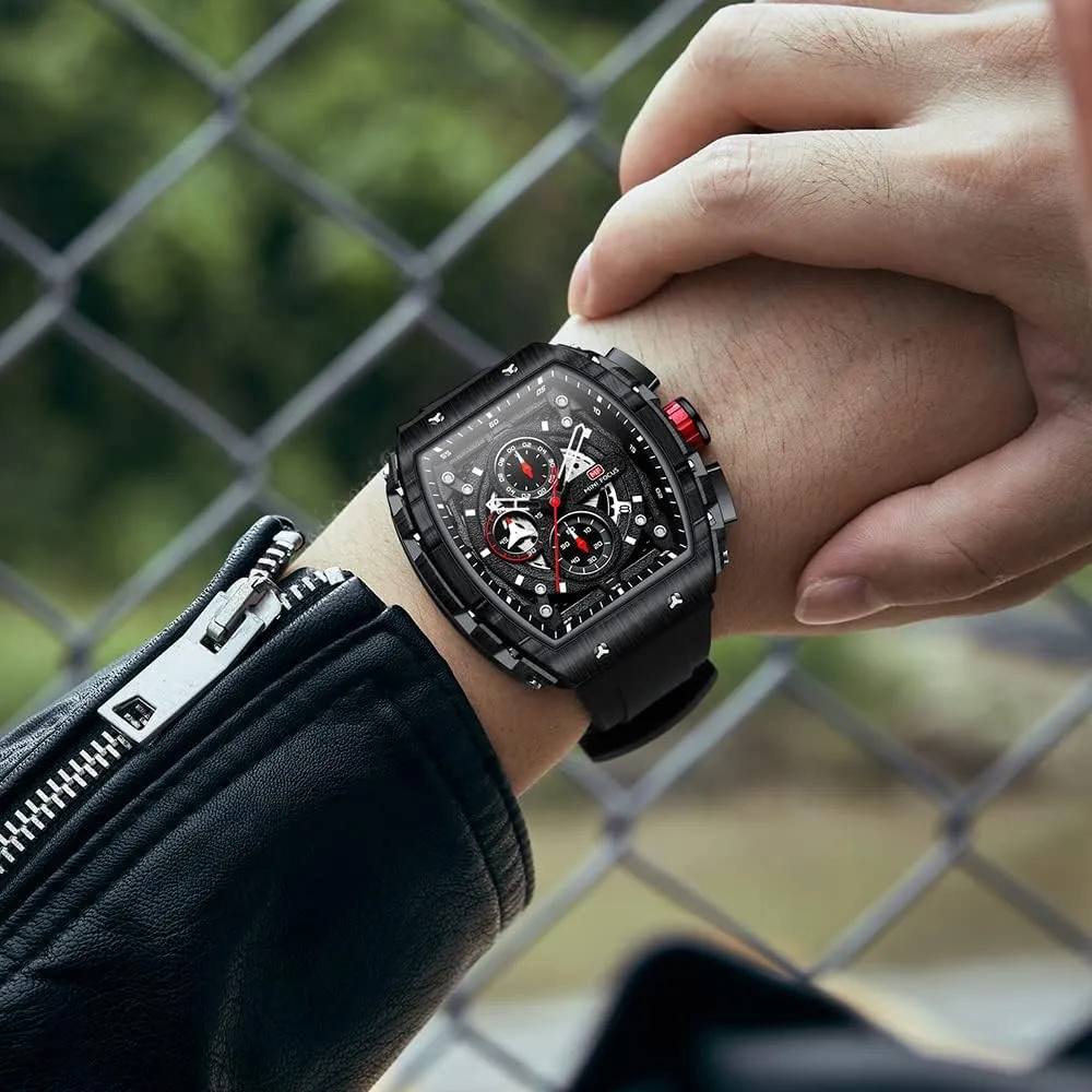 Mini Focus Mens Watches 3ATM Waterproof Chronograph Movement Watches with Silicon Strap Gifts for Men