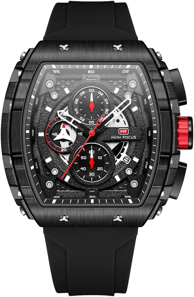 Mini Focus Mens Watches 3ATM Waterproof Chronograph Movement Watches with Silicon Strap Gifts for Men