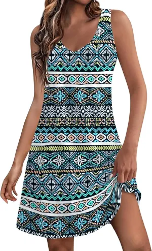 Mini Sundresses for Women Summer Trendy Plus Size Flowy Sexy V Neck Off The Shoulder Sleeveless Floral Short Dress