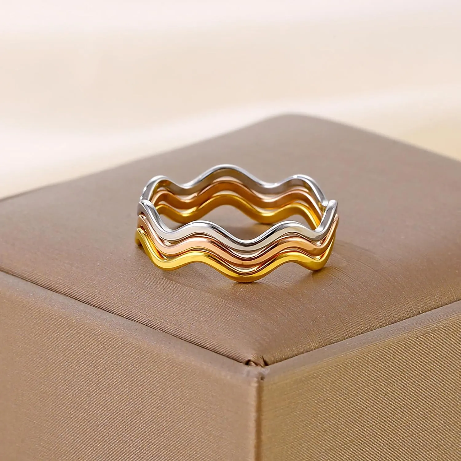 Minimalist Sea Wave Ring Gold, Silver, Rose Gold Stainless Steel Ring Size 5-10 Polished Ring Delicate Everyday Stackable Rings for Women