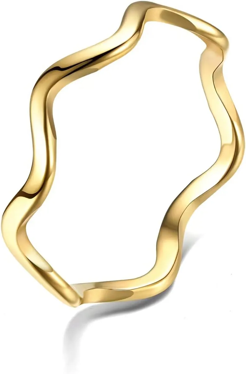 Minimalist Sea Wave Ring Gold, Silver, Rose Gold Stainless Steel Ring Size 5-10 Polished Ring Delicate Everyday Stackable Rings for Women