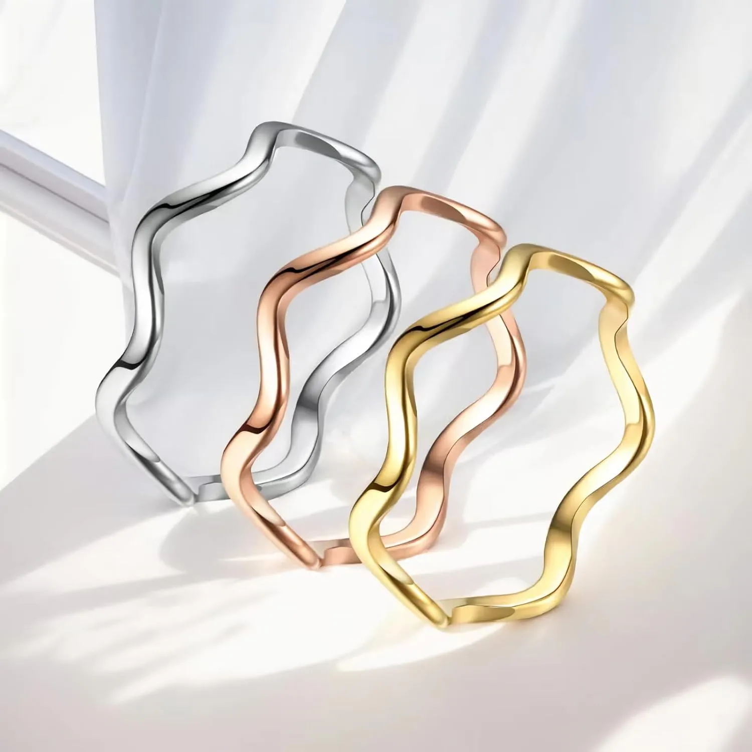 Minimalist Sea Wave Ring Gold, Silver, Rose Gold Stainless Steel Ring Size 5-10 Polished Ring Delicate Everyday Stackable Rings for Women