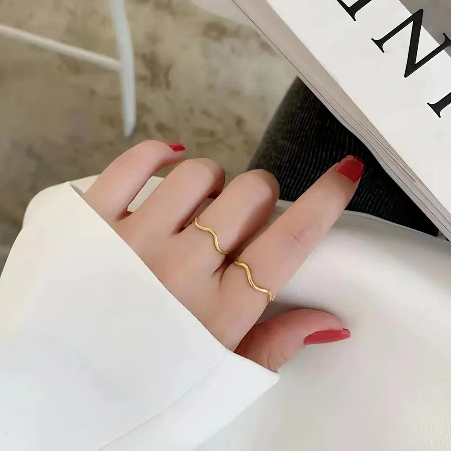 Minimalist Sea Wave Ring Gold, Silver, Rose Gold Stainless Steel Ring Size 5-10 Polished Ring Delicate Everyday Stackable Rings for Women