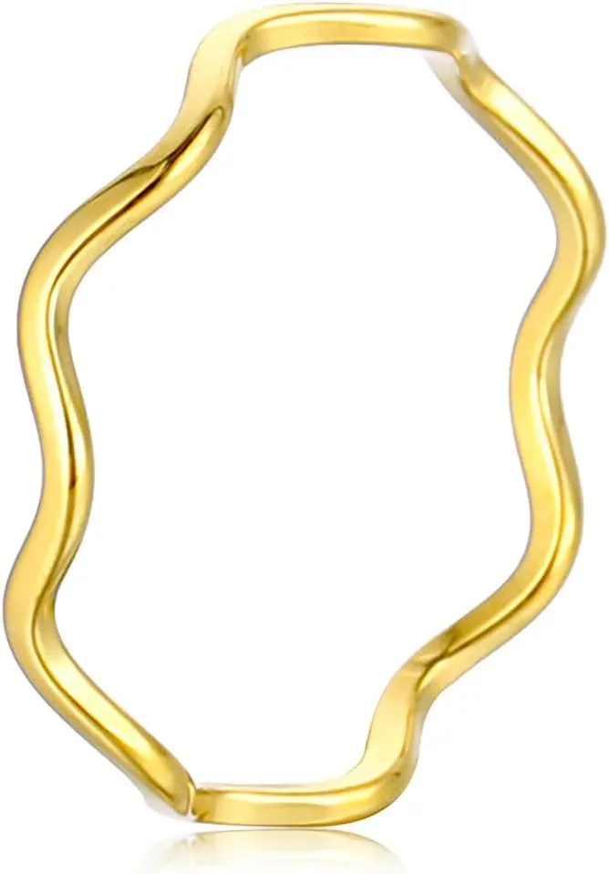 Minimalist Sea Wave Ring Gold, Silver, Rose Gold Stainless Steel Ring Size 5-10 Polished Ring Delicate Everyday Stackable Rings for Women