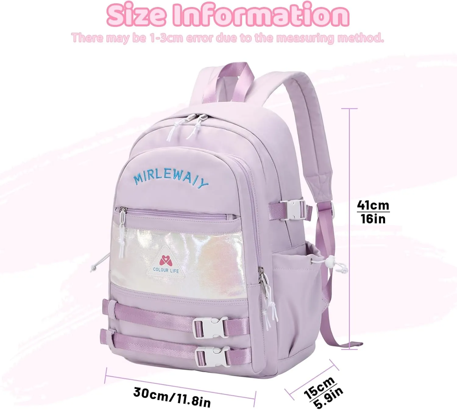 MIRLEWAIY Backpack For School Girls Travel work Bookbag Daypack 16inch Water-resistent Casual Bags, Purple