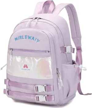 MIRLEWAIY Backpack For School Girls Travel work Bookbag Daypack 16inch Water-resistent Casual Bags, Purple
