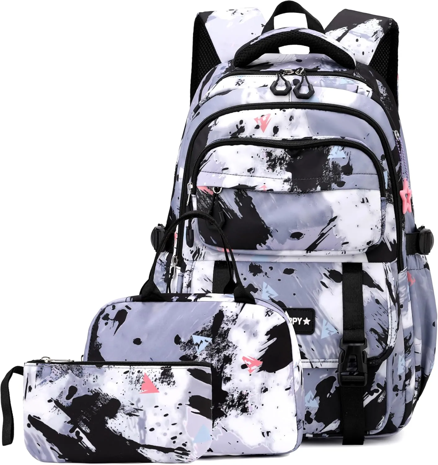MITOWERMI Backpack for Girls Kids Backpacks with Lunch Box Elementary Middle High School Backpacks Students Bookbag Set School Bags for Teens Girls (Black)