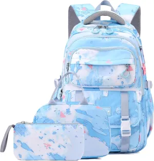 MITOWERMI Backpack for Girls Kids Backpacks with Lunch Box Elementary Middle High School Backpacks Students Bookbag Set School Bags for Teens Girls (Sky Blue)