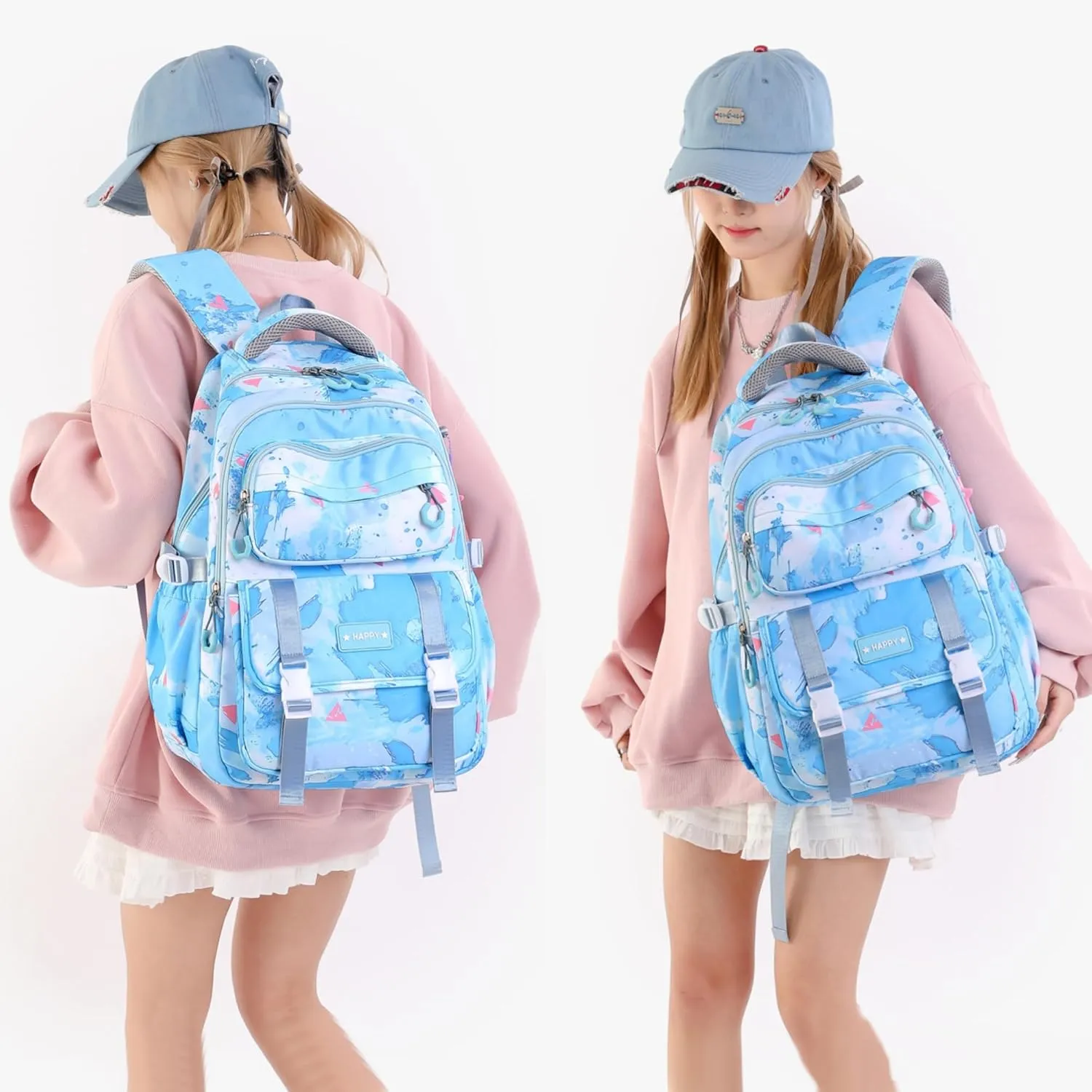 MITOWERMI Backpack for Girls Kids Backpacks with Lunch Box Elementary Middle High School Backpacks Students Bookbag Set School Bags for Teens Girls (Sky Blue)