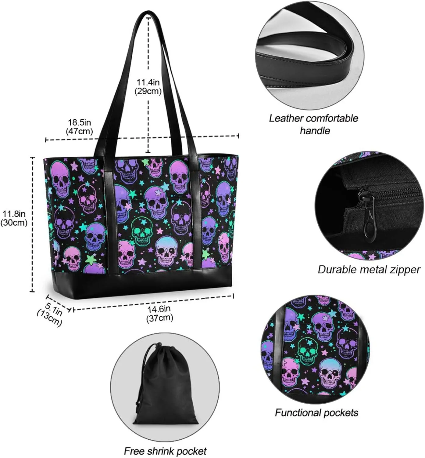 MNSRUU Laptop Bag for Women, Goth Laptop Tote Bag Canvas Laptop Shoulder Bag Large Womens Teacher Handbag