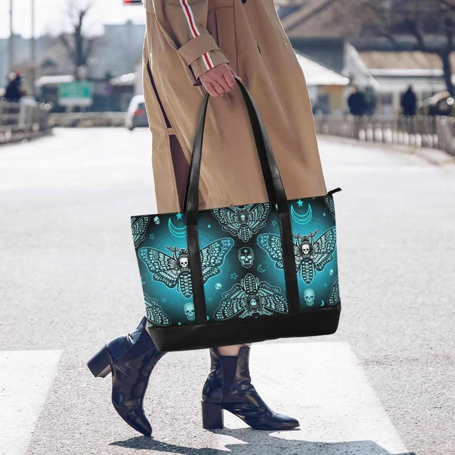 MNSRUU Laptop Bag for Women, Goth Laptop Tote Bag Canvas Laptop Shoulder Bag Large Womens Teacher Handbag