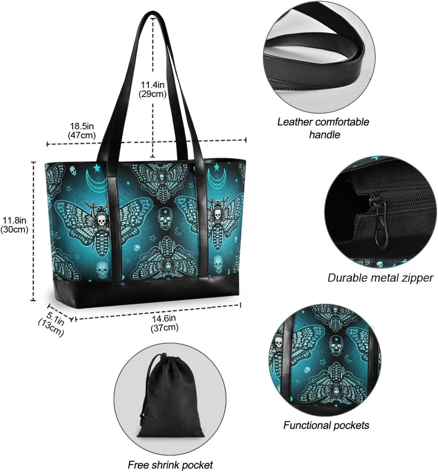 MNSRUU Laptop Bag for Women, Goth Laptop Tote Bag Canvas Laptop Shoulder Bag Large Womens Teacher Handbag