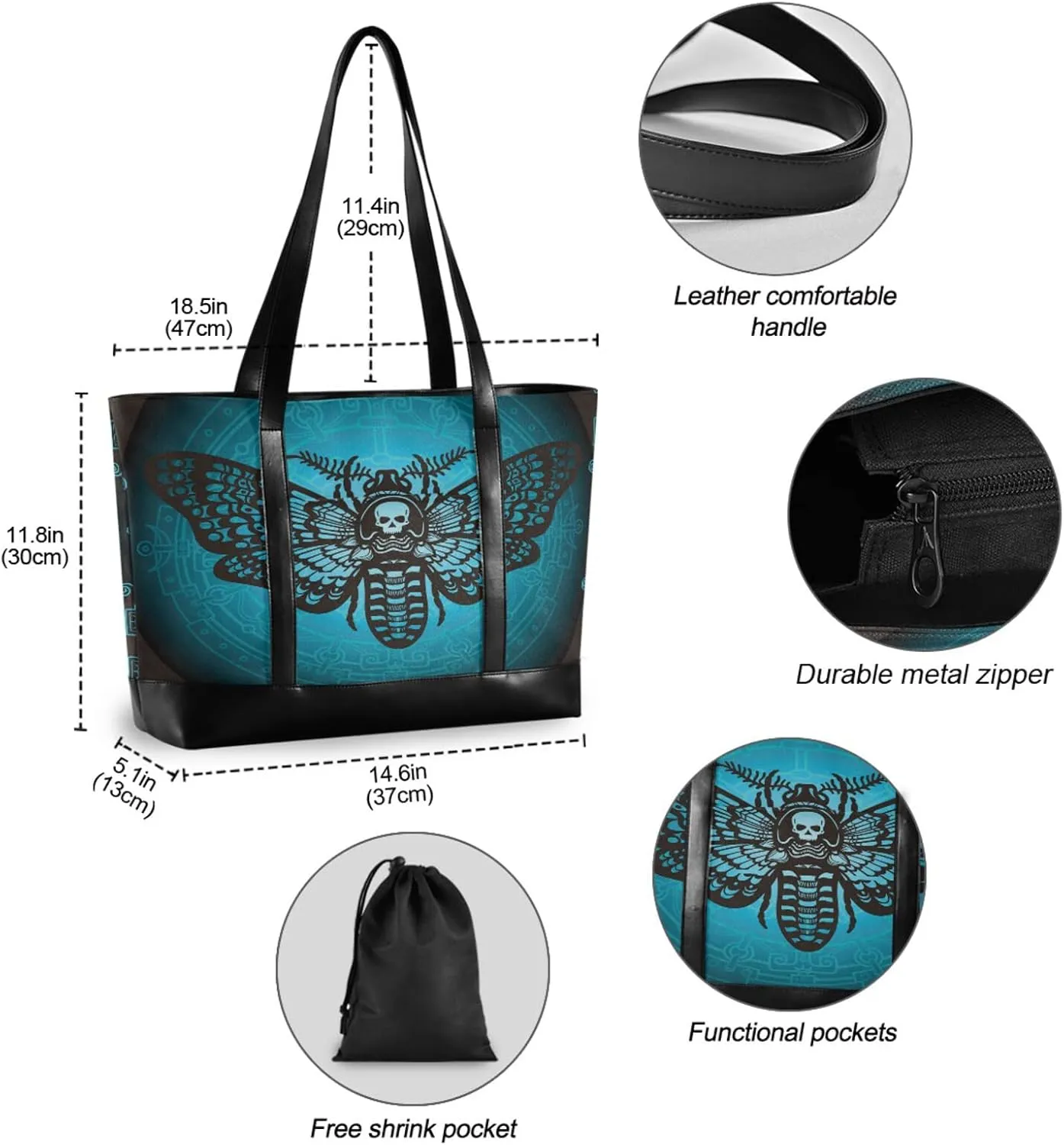 MNSRUU Laptop Bag for Women, Goth Laptop Tote Bag Canvas Laptop Shoulder Bag Large Womens Teacher Handbag
