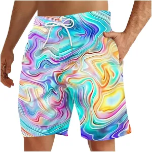 Muscularfit Beach Shorts for Men Fashion Tie Dye Print Shorts Summer Beach Vacation Drawstring Shorts with Pockets