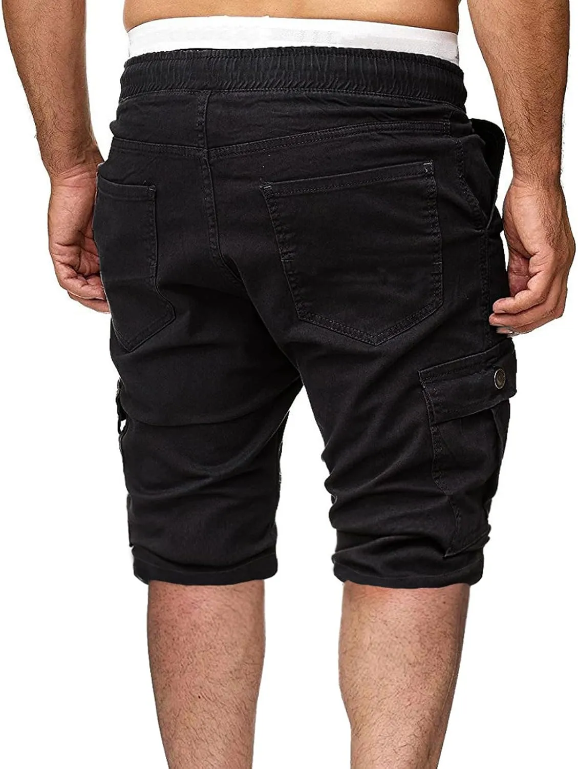 Muscularfit Cotton Shorts Men 2023 Slim Fit Drawstring Elastic Waist Multi Pockets Cargo Shorts Outdoor Solid Tooling Shorts