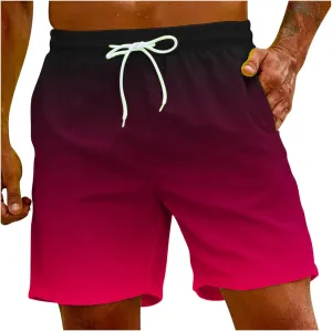 Muscularfit Trendy Shorts for Men Drawstring Elastic Waist Shorts with Pockets Gradient Color Outdoor Beach Casual Shorts