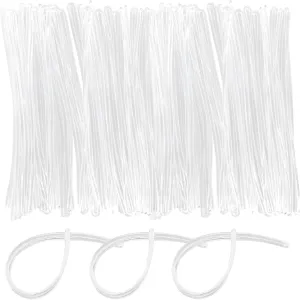 Mziart 100 Pack Clear Luggage Tag Loops Straps, Worm Loops for Bag Tags PVC Name Tag Loop for Identification Cards ID Badge Holder Insert Bags Photo Suitcase Label Fastener, 6 inch