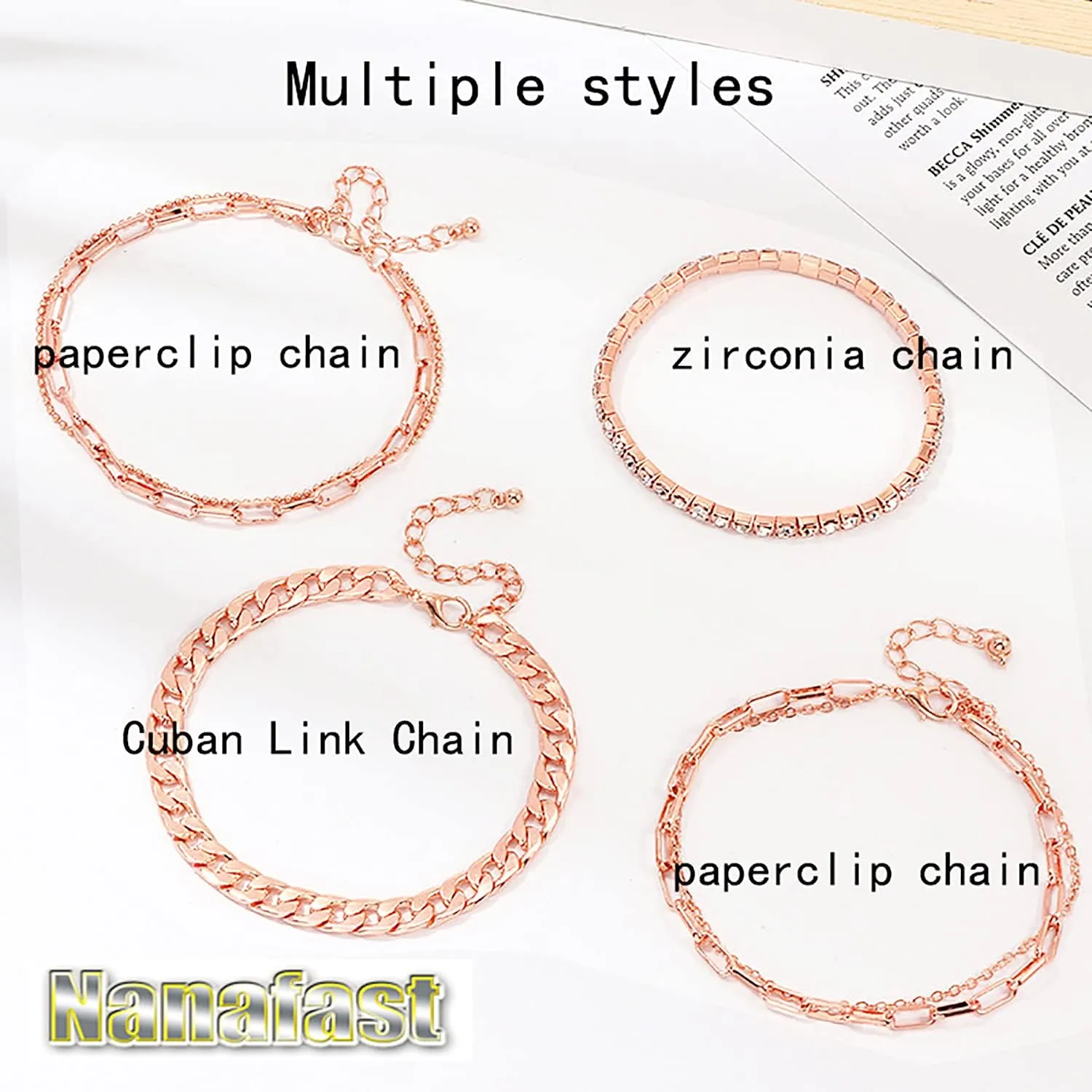 Nanafast 4-6PCS Ankle Bracelets Set for Women Gold Boho Beach Anklet Chain Adjustable Foot Jewelry for Women Extremely Simple Style