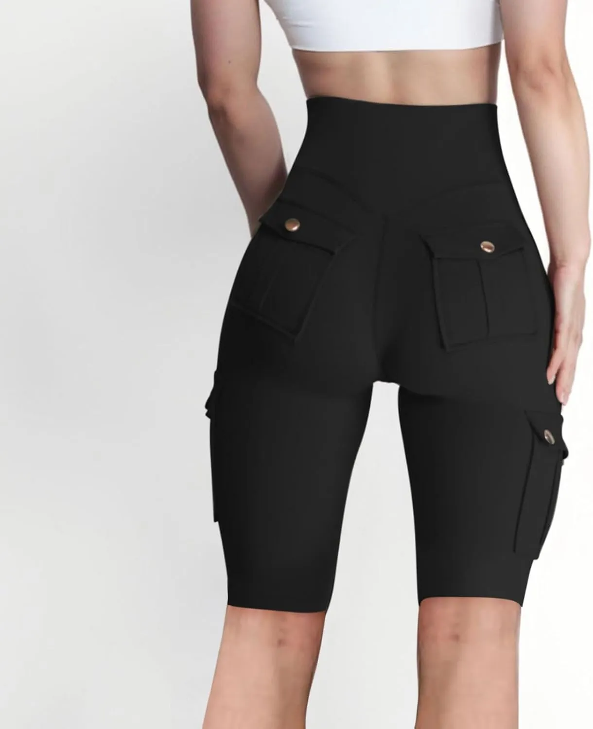NaRHbrg Womens Workout Shorts Butt Lifting Yoga Running Biker Leggings with Pockets High Waisted Booty Cargo Shorts