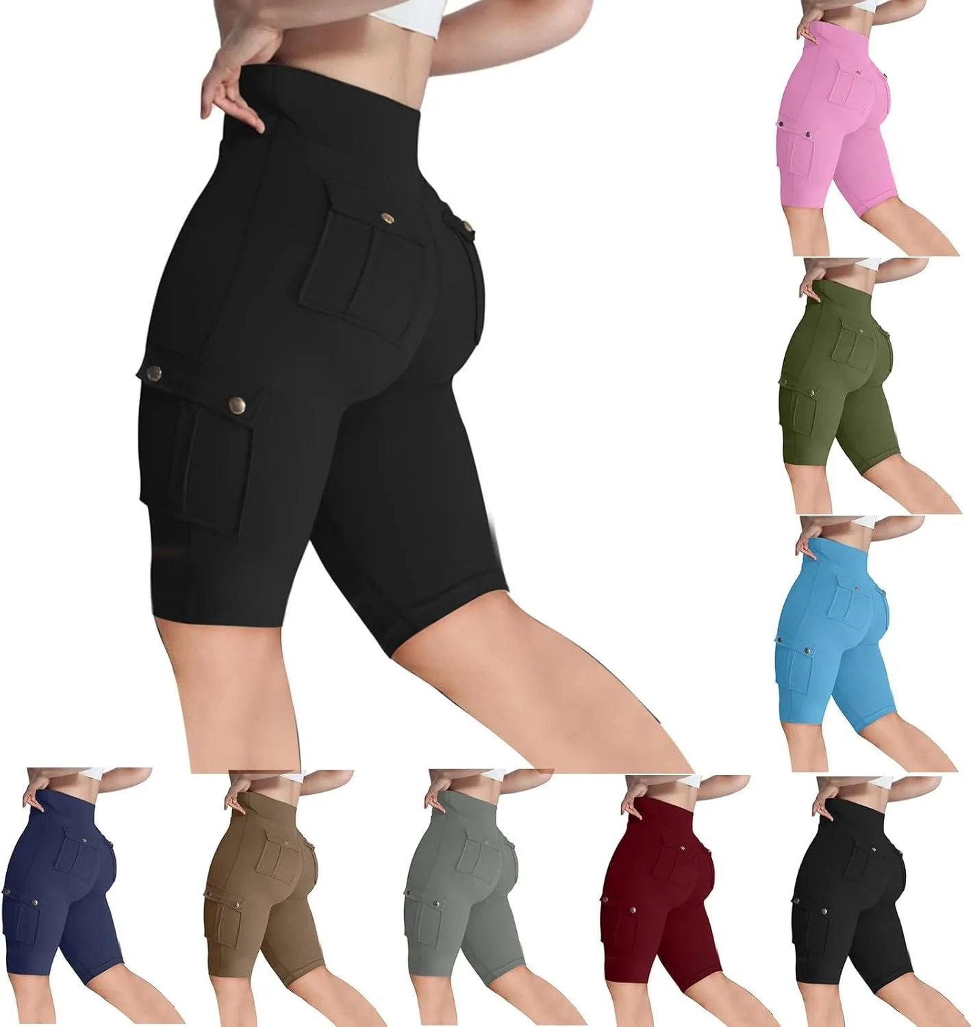 NaRHbrg Womens Workout Shorts Butt Lifting Yoga Running Biker Leggings with Pockets High Waisted Booty Cargo Shorts