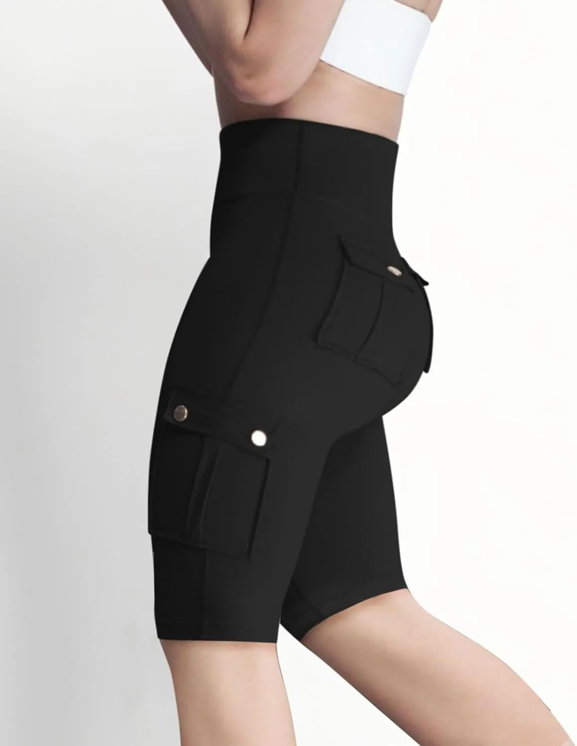 NaRHbrg Womens Workout Shorts Butt Lifting Yoga Running Biker Leggings with Pockets High Waisted Booty Cargo Shorts
