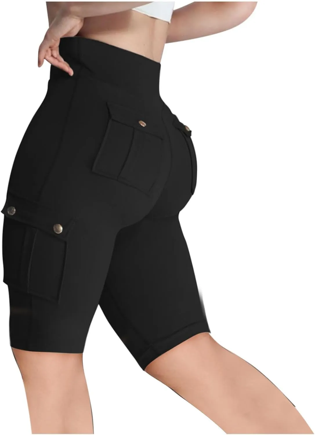 NaRHbrg Womens Workout Shorts Butt Lifting Yoga Running Biker Leggings with Pockets High Waisted Booty Cargo Shorts