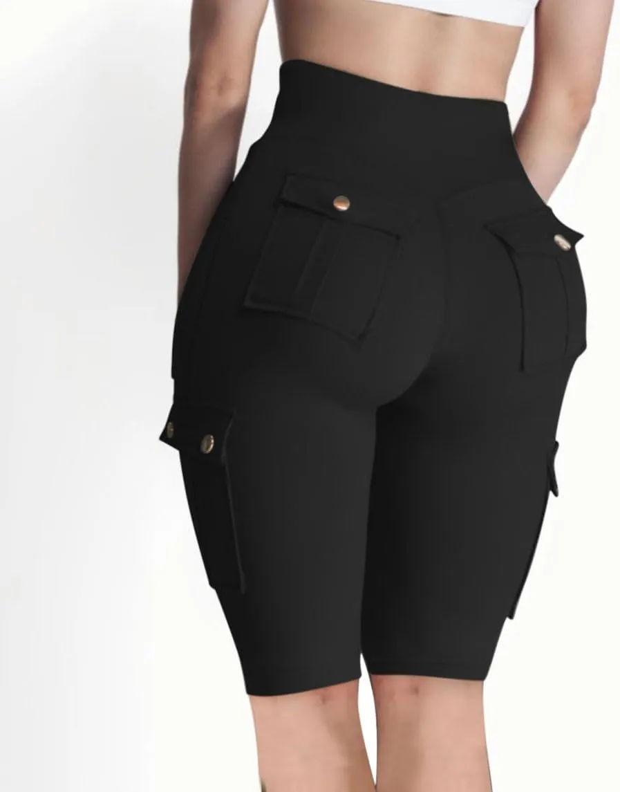 NaRHbrg Womens Workout Shorts Butt Lifting Yoga Running Biker Leggings with Pockets High Waisted Booty Cargo Shorts