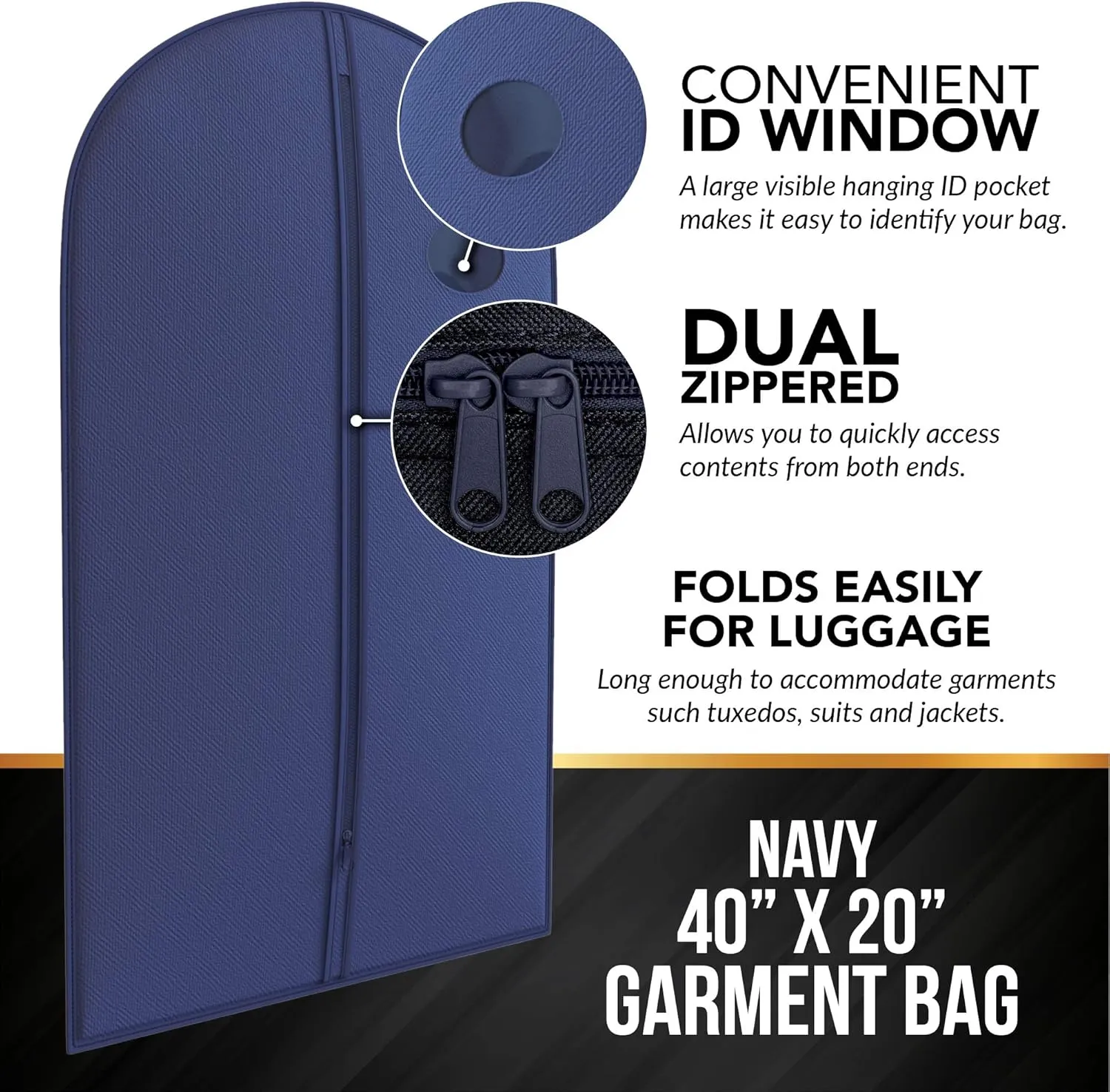Navy Suit Garment Travel Bags 3 Pack - 40" X 24" - By Your Bags