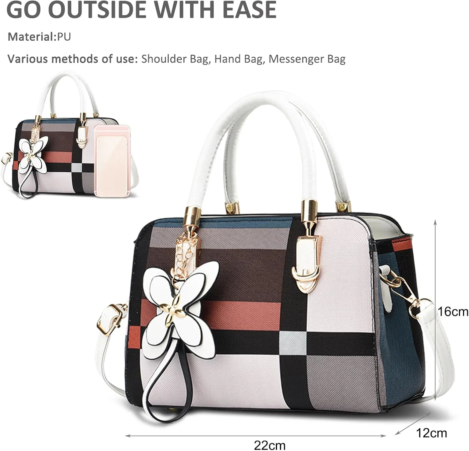 NICOLE & DORIS Fashion Handbags Women Plaid Shoulder Bags Crossbody Bag PU Leather Satchel Bag with Pendant