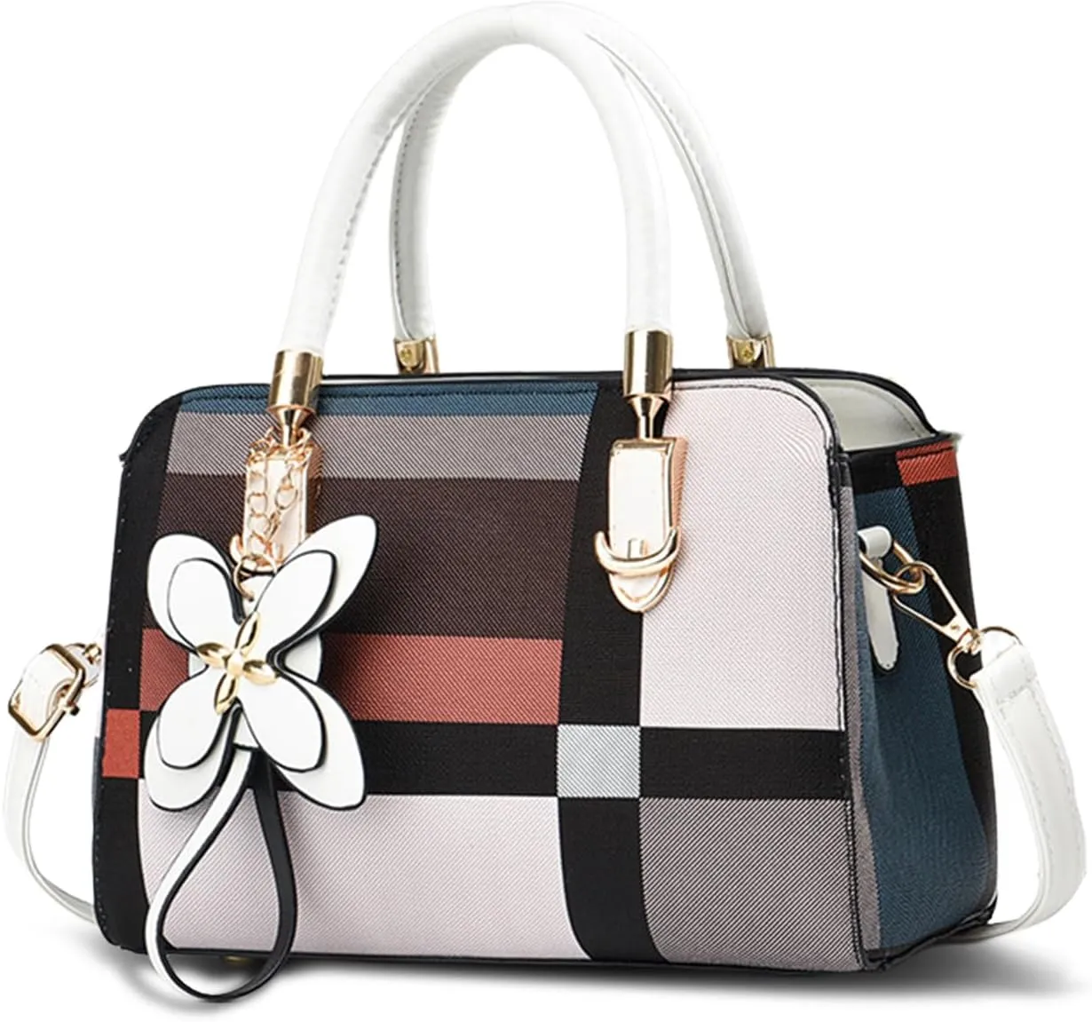 NICOLE & DORIS Fashion Handbags Women Plaid Shoulder Bags Crossbody Bag PU Leather Satchel Bag with Pendant