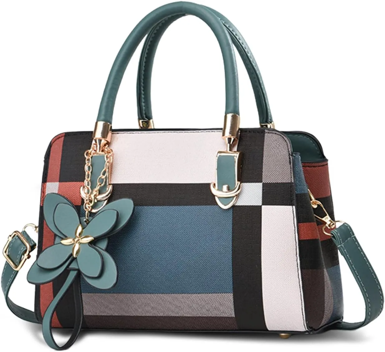 NICOLE & DORIS Fashion Handbags Women Plaid Shoulder Bags Crossbody Bag PU Leather Satchel Bag with Pendant