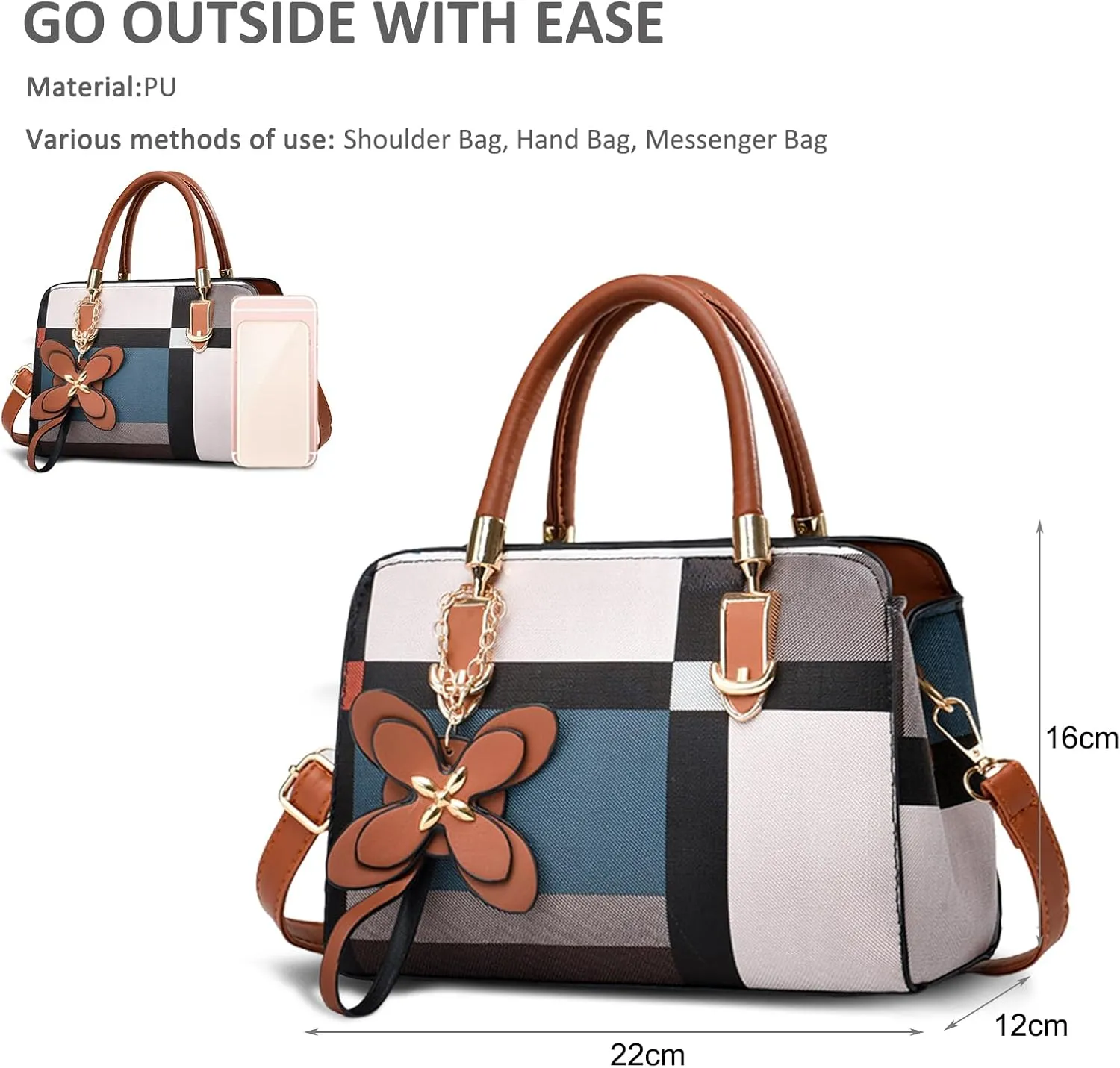 NICOLE & DORIS Fashion Handbags Women Plaid Shoulder Bags Crossbody Bag PU Leather Satchel Bag with Pendant