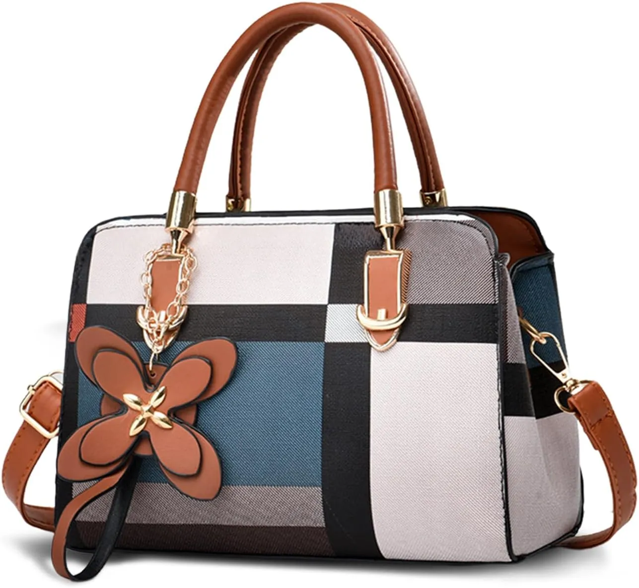 NICOLE & DORIS Fashion Handbags Women Plaid Shoulder Bags Crossbody Bag PU Leather Satchel Bag with Pendant