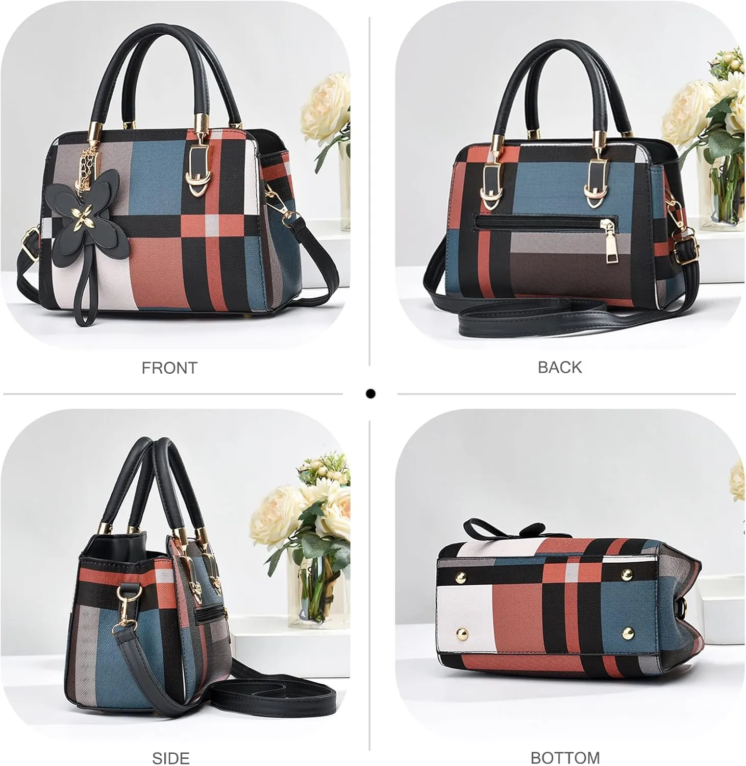 NICOLE & DORIS Fashion Handbags Women Plaid Shoulder Bags Crossbody Bag PU Leather Satchel Bag with Pendant