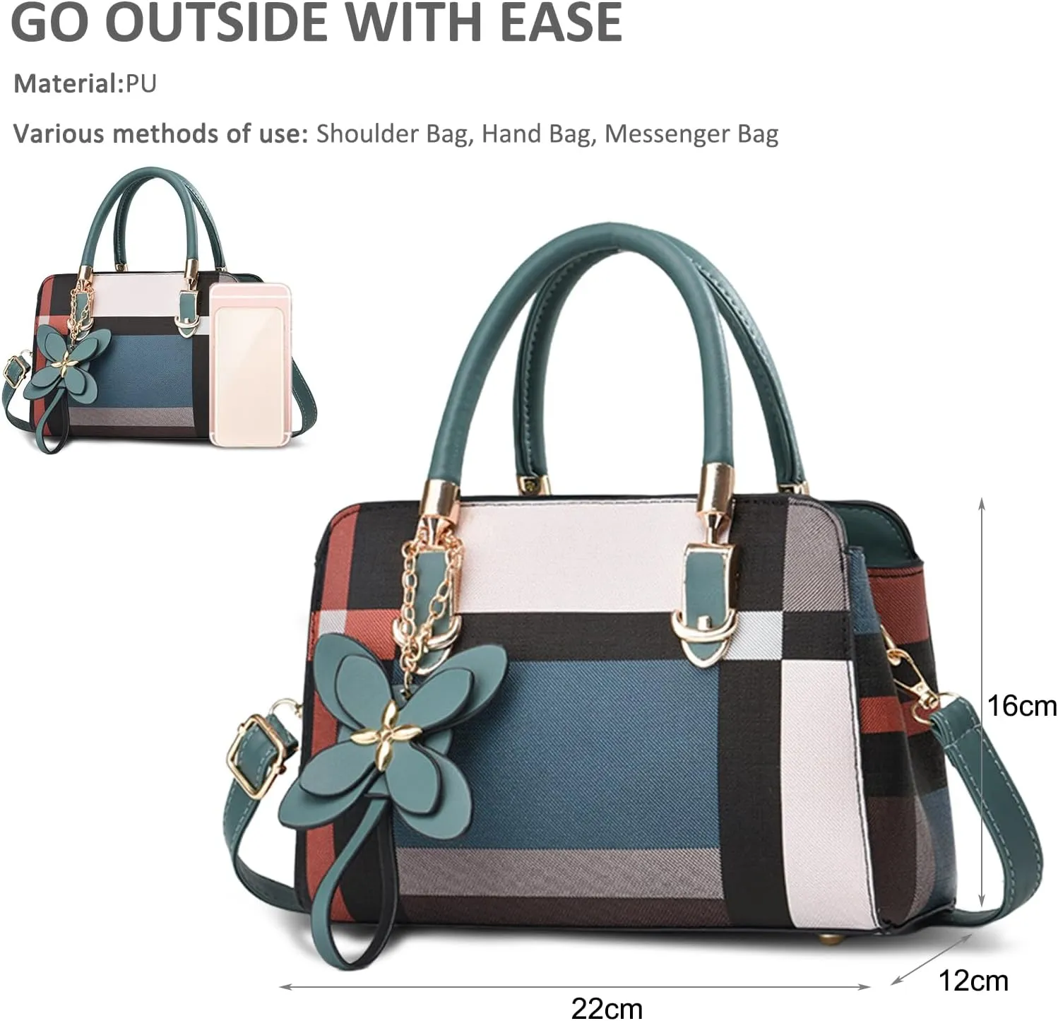NICOLE & DORIS Fashion Handbags Women Plaid Shoulder Bags Crossbody Bag PU Leather Satchel Bag with Pendant