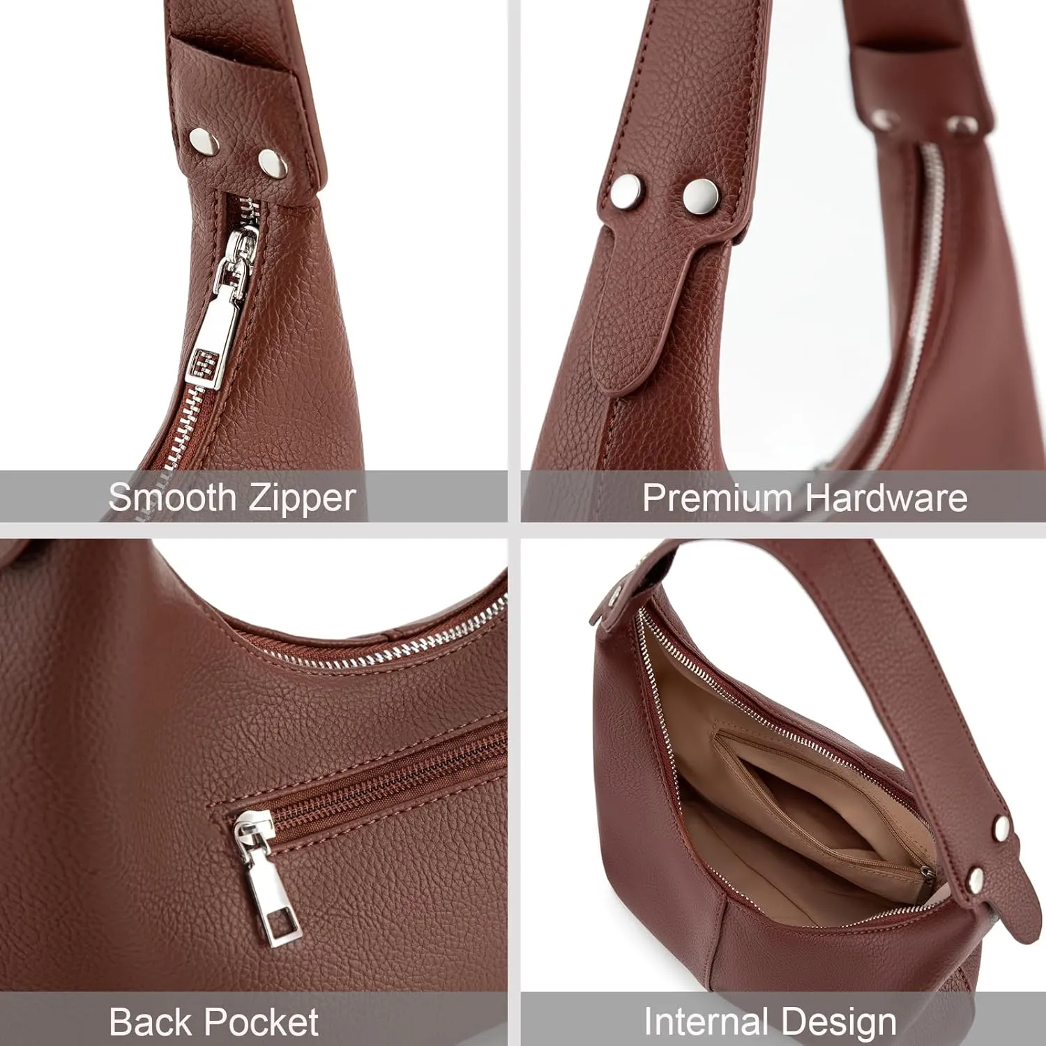 NIUEIMEE ZHOU Crescent Shoulder Bags for Women Vegan Leather Hobo Handbag Slouchy Tote Purses