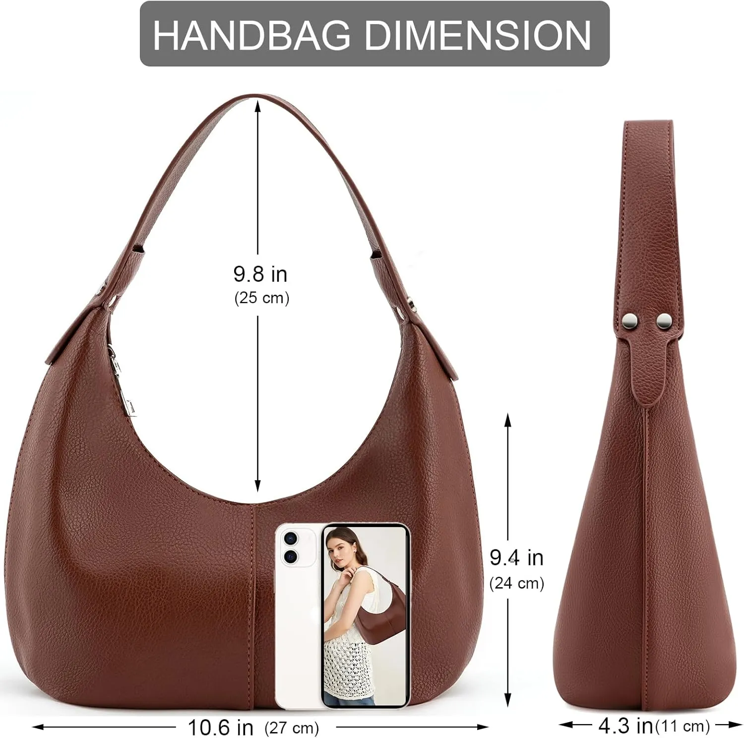 NIUEIMEE ZHOU Crescent Shoulder Bags for Women Vegan Leather Hobo Handbag Slouchy Tote Purses